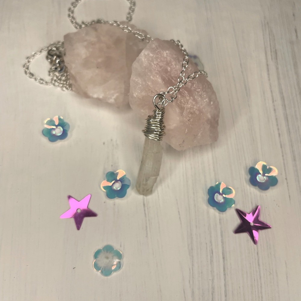 Aqua aura quartz 16” necklace with sterling sliver rolo chain